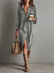 Women's Casual Turn-Down Collar Long Sleeve Dress