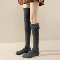 Fleece-Lined over the Knee Socks - 3 Pack Black Cream White Brown Warm Winter