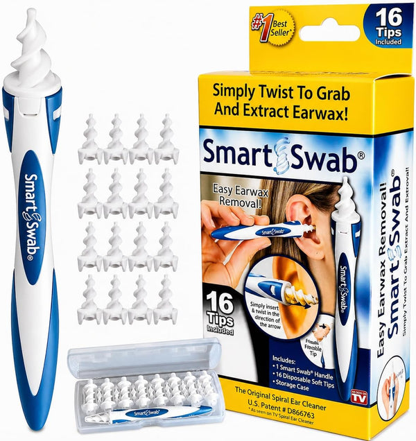 Spiral Ear Cleaner with 16 Soft Silicone Replacement Tips, Reusable Ear Wax Removal Tool & Portable Case for Adults
