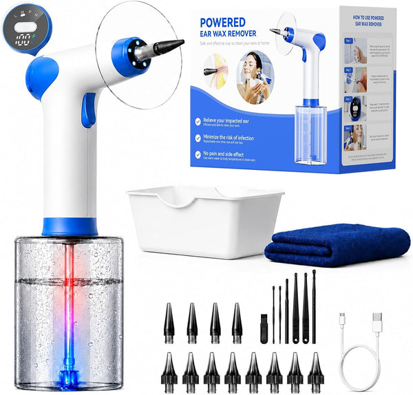 Ear Wax Removal Kit, Electric Ear Cleaner with Water Temperature Sensor for At-Home Earwax Cleaning