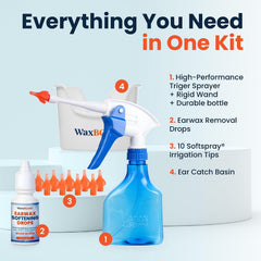WaxBGone Ear Wax Removal Kit, SoftSpray Tips & Ear Drops for Gentle Earwax Removal and Ear Care