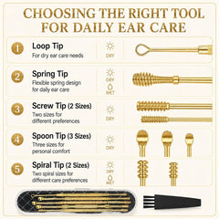 Hion 6-Piece Stainless Steel Ear Wax Removal Tools, Double-Headed Ear Picks & Curette Kit with Cleaning Brush and Storage Box