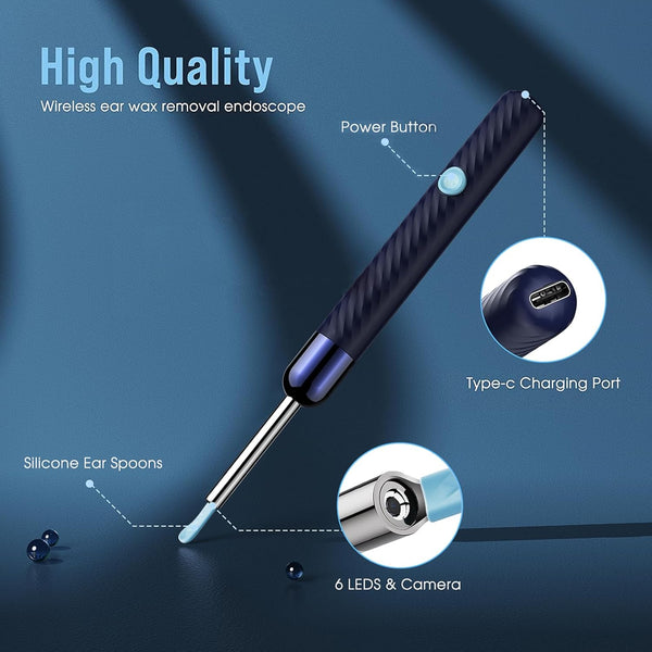 LEIPUT Earwax Removal Camera Kit 1080P Ear Cleaner 7 Pcs Set Blue HD