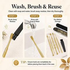 Hion 6-Piece Stainless Steel Ear Wax Removal Tools, Double-Headed Ear Picks & Curette Kit with Cleaning Brush and Storage Box