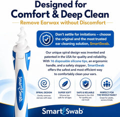 Spiral Ear Cleaner with 16 Soft Silicone Replacement Tips, Reusable Ear Wax Removal Tool & Portable Case for Adults