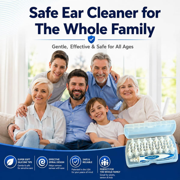Spiral Ear Cleaner with 16 Soft Silicone Replacement Tips, Reusable Ear Wax Removal Tool & Portable Case for Adults
