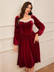 Women's Vintage Red Velvet Christmas Dress