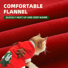 Christmas Cat Costume Red Cape with Antlers & Christmas Tree Design, Cute Santa Outfit for Cats and Kittens Holiday Party Photos
