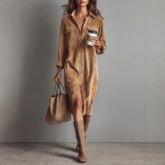 Women's Casual Turn-Down Collar Long Sleeve Dress