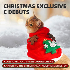 Christmas Cat Costume Red Cape with Antlers & Christmas Tree Design, Cute Santa Outfit for Cats and Kittens Holiday Party Photos