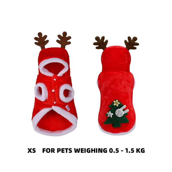 Christmas Cat Costume Red Cape with Antlers & Christmas Tree Design, Cute Santa Outfit for Cats and Kittens Holiday Party Photos