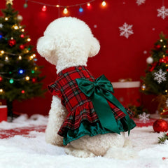 New Christmas Pet Apparel - Tartan Plaid Outfit with Green Bowtie for Puppies & Kittens, 