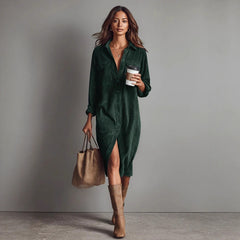 Women's Casual Turn-Down Collar Long Sleeve Dress
