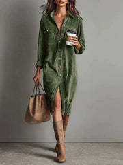 Women's Casual Turn-Down Collar Long Sleeve Dress