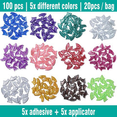 100 Pcs Cat Nail Caps | Cat Claw Covers with Adhesives and Applicators | 5X Different Glitter Colors (XS)