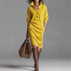 Winter Sweater Dress – Warm Long Sleeve V-Neck Pullover
