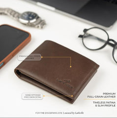 Leather Wallet for Men, Full Grain Genuine Leather Bifold Wallet, RFID Blocking Slim Wallet for Men (Nut Brown)