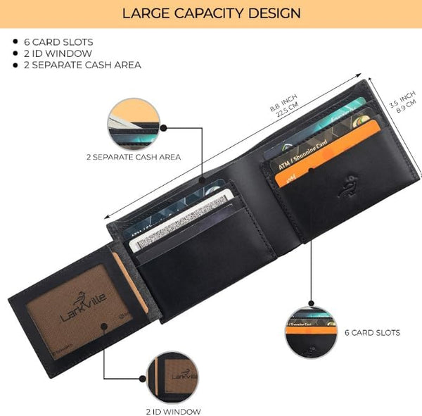 Leather Wallet for Men, Full Grain Genuine Leather Bifold Wallet, RFID Blocking Slim Wallet for Men (Black)