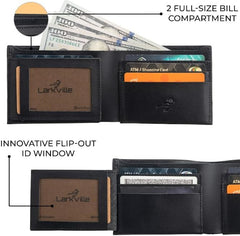 Leather Wallet for Men, Full Grain Genuine Leather Bifold Wallet, RFID Blocking Slim Wallet for Men (Black)