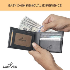 Leather Wallet for Men, Full Grain Genuine Leather Bifold Wallet, RFID Blocking Slim Wallet for Men (Black)