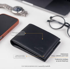 Leather Wallet for Men, Full Grain Genuine Leather Bifold Wallet, RFID Blocking Slim Wallet for Men (Black)
