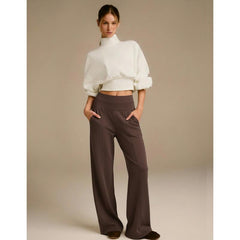 GLOWMODE Modal Soft Warm Curved Bubble Hem Waist Length Oversized Ribbed Cuffs High Neck Pullover Sweatshirt Daily