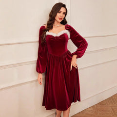 Women's Vintage Red Velvet Christmas Dress