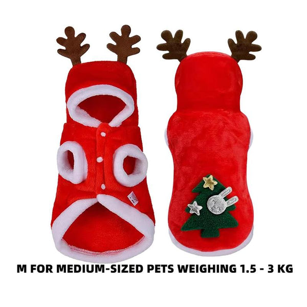 Christmas Cat Costume Red Cape with Antlers & Christmas Tree Design, Cute Santa Outfit for Cats and Kittens Holiday Party Photos