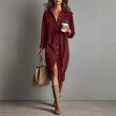 Women's Casual Turn-Down Collar Long Sleeve Dress