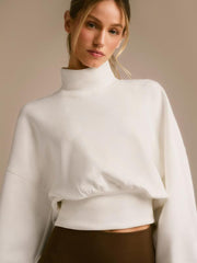 GLOWMODE Modal Soft Warm Curved Bubble Hem Waist Length Oversized Ribbed Cuffs High Neck Pullover Sweatshirt Daily