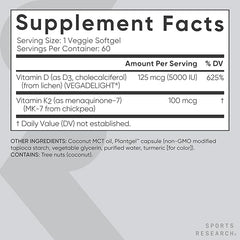 Sports Research D3 + K2 5000 IU – Bone & Immune Support