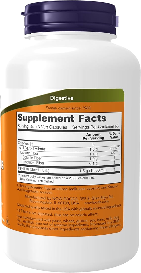 NOW Psyllium Husk 500mg – Fiber & Digestive Support