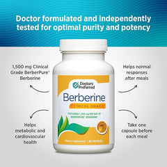 DOCTORS' PREFERRED Berberine Clinical Grade Supplement - Doctor Formulated | 1500 mg per Daily Serving | 90 Count