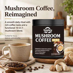 Suiyilary Mushroom Coffee, 10 Mushroom Extract Powder Blend Lion's Mane, Reishi, Chaga, Cordyceps, Turkey Tail, Brain Supplements with Instant Coffee for Energy, Focus, Memory and Immunity 300g