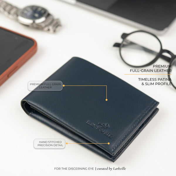 Leather Wallet for Men, Full Grain Genuine Leather Bifold Wallet, RFID Blocking Slim Wallet for Men (Navy)