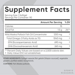 Sports Research Omega-3 Fish Oil 1250 – Triple Strength