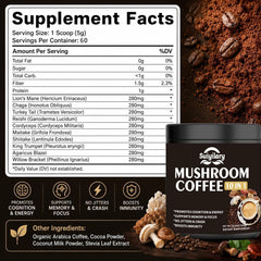 Suiyilary Mushroom Coffee, 10 Mushroom Extract Powder Blend Lion's Mane, Reishi, Chaga, Cordyceps, Turkey Tail, Brain Supplements with Instant Coffee for Energy, Focus, Memory and Immunity 300g