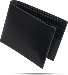 Leather Wallet for Men, Full Grain Genuine Leather Bifold Wallet, RFID Blocking Slim Wallet for Men (Black)