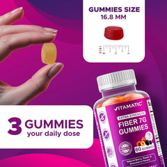 Vitamatic Prebiotic Fiber Gummies for Adults – 2 Pack (Total 120 Gummies) 7g Fiber per Serving | Extra Strength | Zero Sugar Added | Pectin-Based | Digestive Health & Regularity Support