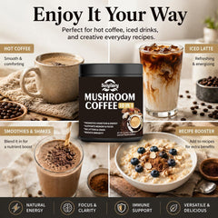Suiyilary Mushroom Coffee, 10 Mushroom Extract Powder Blend Lion's Mane, Reishi, Chaga, Cordyceps, Turkey Tail, Brain Supplements with Instant Coffee for Energy, Focus, Memory and Immunity 300g