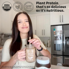 KOS Vegan Protein Powder, Chocolate USDA Organic - Low Carb Pea Protein Blend, Plant Based Superfood with Vitamins & Minerals - Keto, Soy, Gluten Free - Meal Replacement for Women & Men - 10 Servings