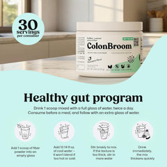 ColonBroom Psyllium Husk Powder (Strawberry, 30 Servings) - Colon Cleanse for Bloating Relief & Gut Health - Colon Broom Fiber Powder Drink - Vegan, Gluten Free, Non-GMO Fiber Powder Supplement