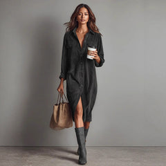 Women's Casual Turn-Down Collar Long Sleeve Dress
