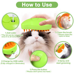 3-in-1 Pet Steam Brush for Cats & Dogs