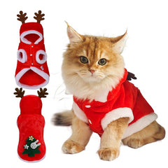 Christmas Cat Costume Red Cape with Antlers & Christmas Tree Design, Cute Santa Outfit for Cats and Kittens Holiday Party Photos