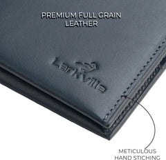 Leather Wallet for Men, Full Grain Genuine Leather Bifold Wallet, RFID Blocking Slim Wallet for Men (Navy)