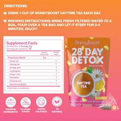 Skinny Boost Detox Tea Kit-Slimming Tea for Weight, Metabolism, Energy, Bloating & Colon Cleanse – Green Tea, Herbal, Vegan, Keto, Non-GMO, Sugar-Free-2 PACK –1 Daytime (28 Bags) + 1 Evening -(14 Bags)