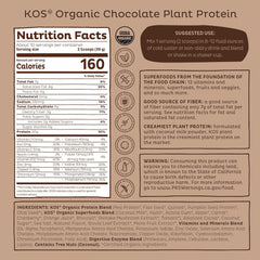 KOS Vegan Protein Powder, Chocolate USDA Organic - Low Carb Pea Protein Blend, Plant Based Superfood with Vitamins & Minerals - Keto, Soy, Gluten Free - Meal Replacement for Women & Men - 10 Servings