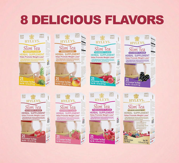 HYLEYS Slim Tea 5 Flavor Assortment - Weight Loss Herbal Supplement Cleanse and Detox - 25 Tea Bags (1 Pack) - Assorted Tea Variety Pack
