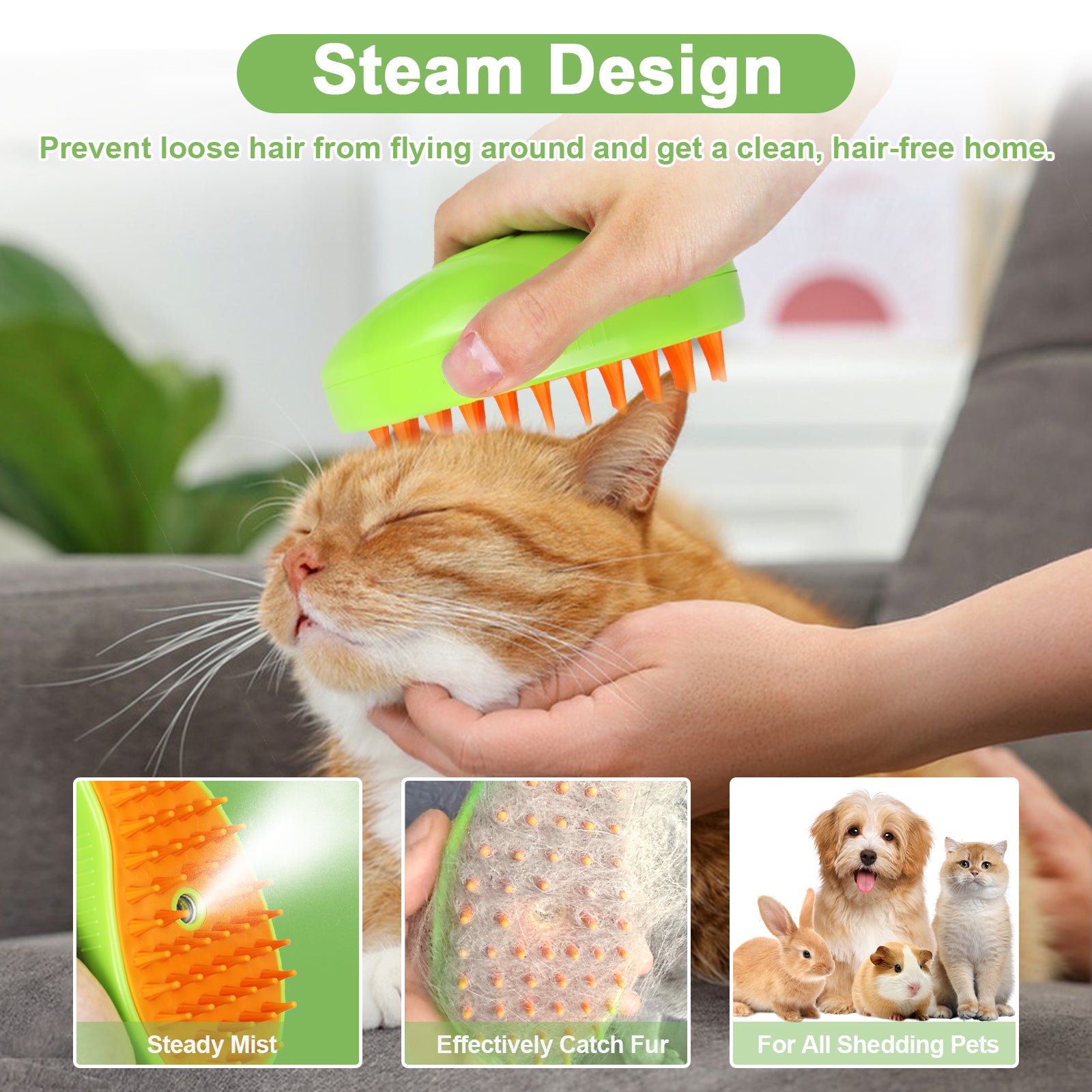Cat Steam Brush For Shedding - 3 In 1 Pet Steam Brush For Cat And Dog, Rechargeable Steamy Cat Water Brush, Spritz Defur Comb For Cats, Steamer Brush For Grooming And Removing Loose Hair